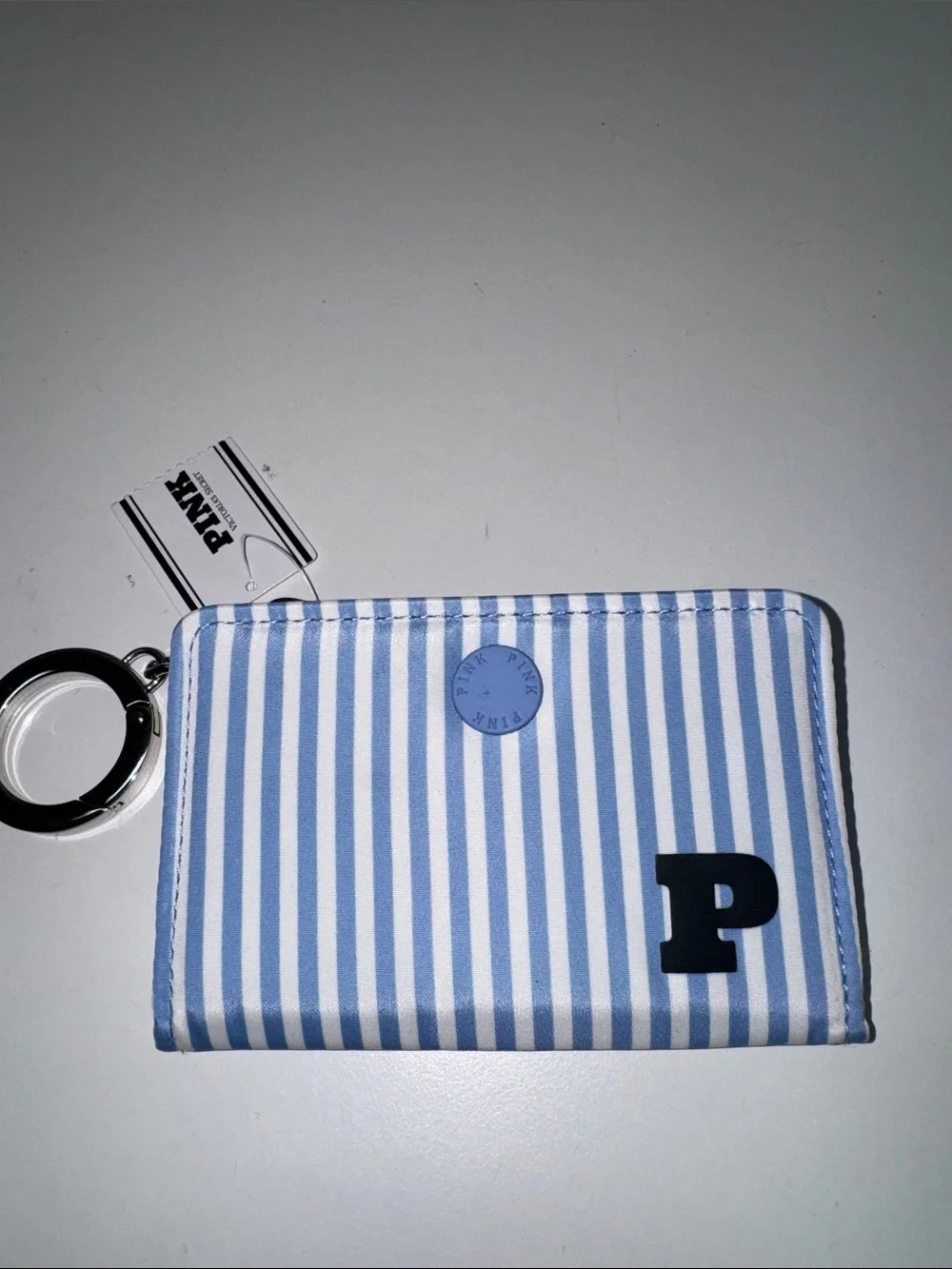 PINK Victoria's Secret Blue and White Striped Card Holder Keyring
